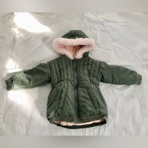 First Impressions Olive & Soft Pink Quilted Coat Fleece Lined 2T